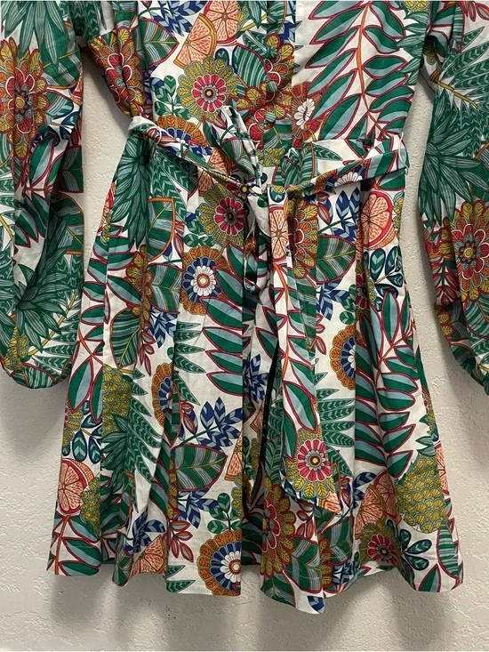 Boden Notch Neck Dress US Size 6P Orchid Petal Passion Bloom Green Floral Tie - Picture 3 of 11